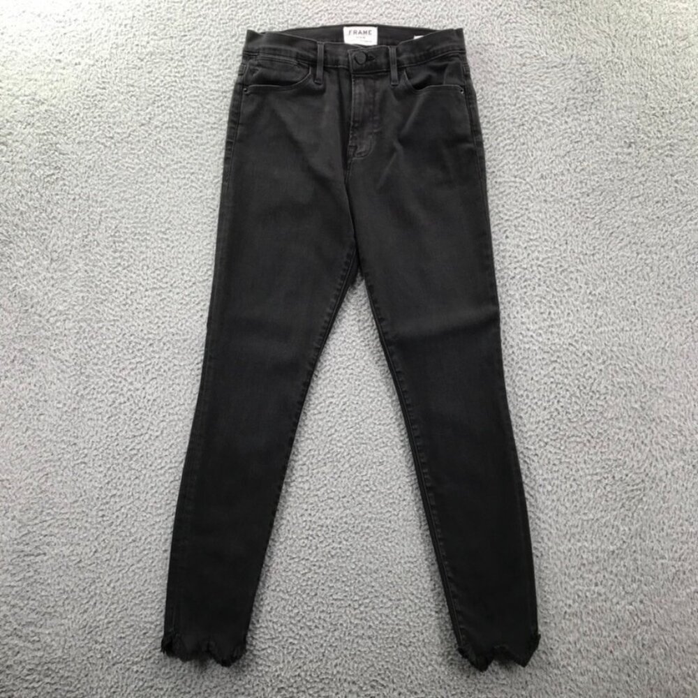 FRAME Womens‎ Size 29 Black Le High Skinny Whittier Zig Zag Hem Mid Rise Jeans